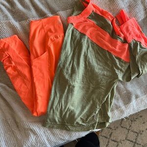 Free people movement neon orange hunter green activewear leggings shirt sz small